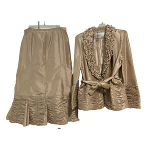 Serafina Premium Apparel 2pc Set Maxi Skirt & Jacket Size 16 Champagne Ruffles